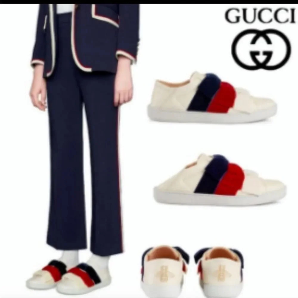 Gucci Women's Cream Leather And Velvet Bow Ace Slip On Sneakers Size 35 - Picture 7 of 16